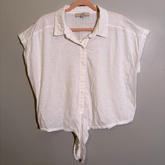 LOFT Tops - Loft, cotton oversize white button up with tie top, women's XL